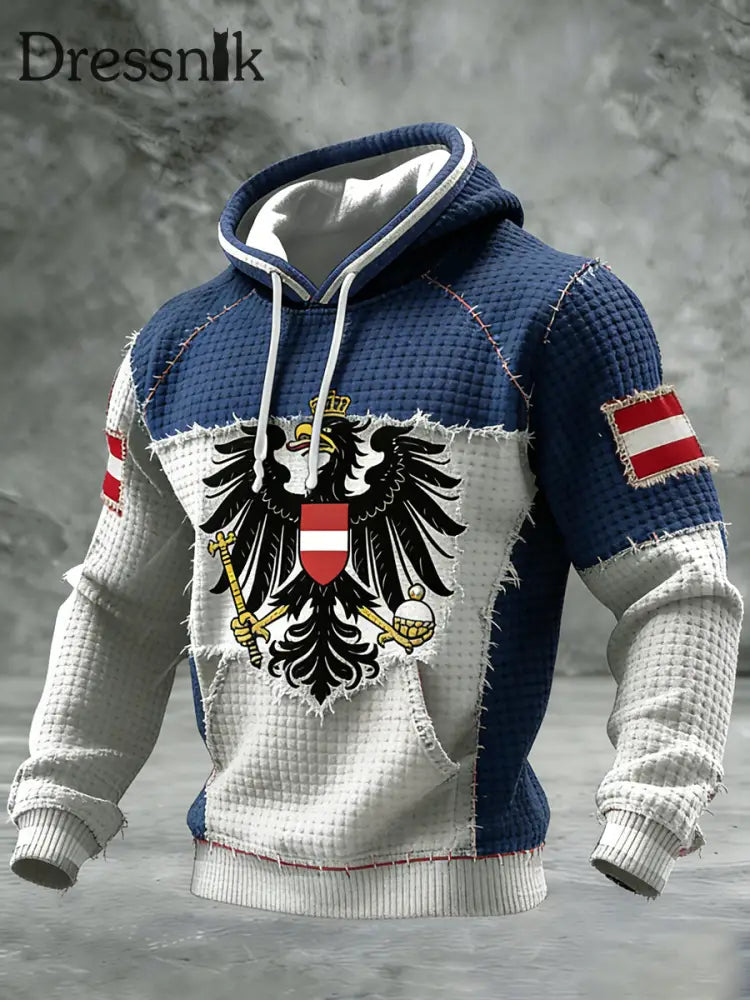 Retro Österreich ische Flagge Muster Casual Waffel-Strick bequemes Kapuzen-Sweatshirt A / S
