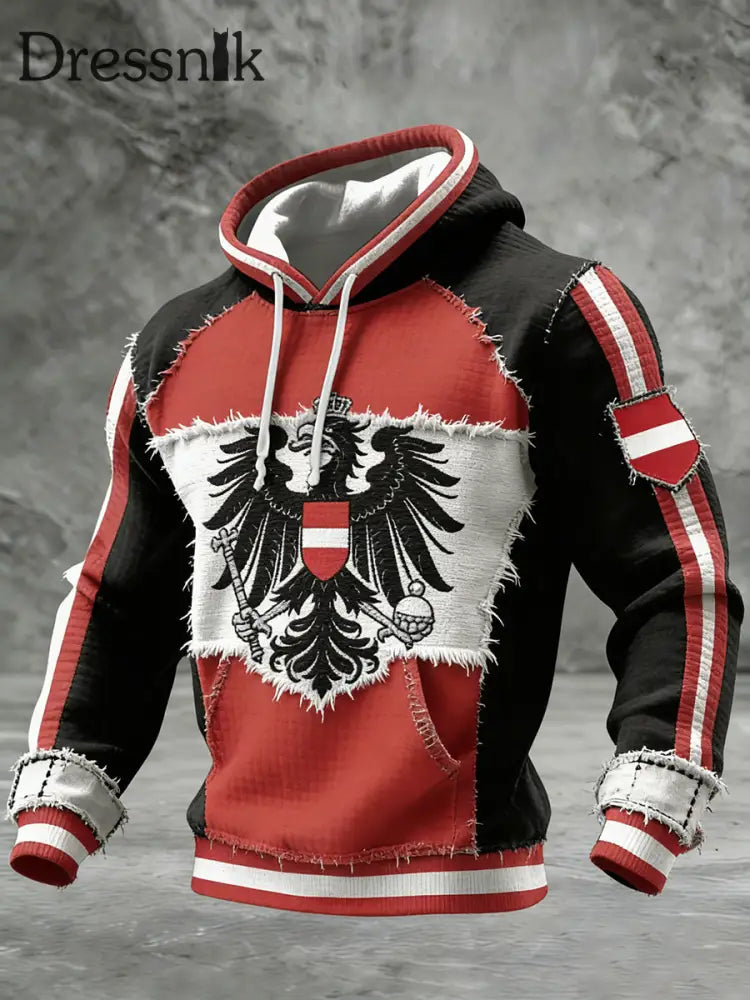 Retro Österreich ische Flagge Muster Casual Waffel-Strick bequemes Kapuzen-Sweatshirt A / S
