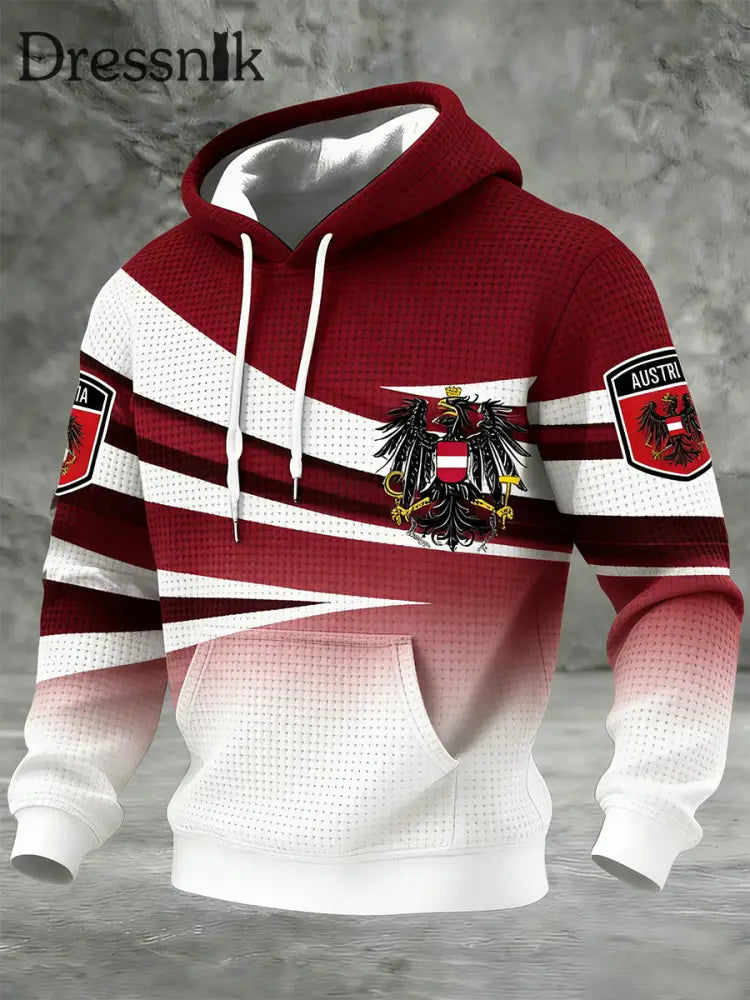Retro Österreich ische Flagge Muster Casual Waffel-Strick bequemes Kapuzen-Sweatshirt A / S