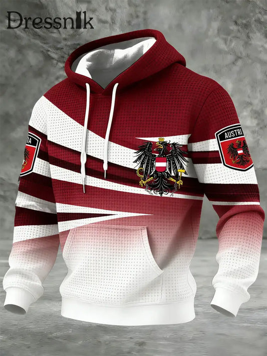 Retro Österreich ische Flagge Muster Casual Waffel-Strick bequemes Kapuzen-Sweatshirt A / S