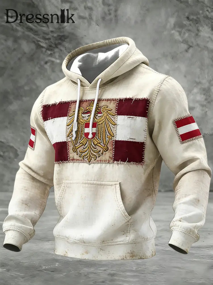 Retro Österreich ische Flagge Muster Casual Waffel-Strick bequemes Kapuzen-Sweatshirt A / S