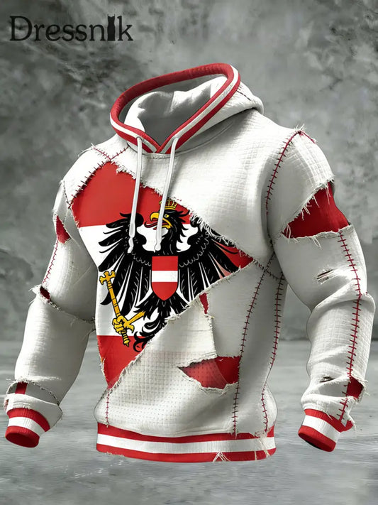 Retro Österreich ische Flagge Muster Casual Waffel-Strick bequemes Kapuzen-Sweatshirt A / S