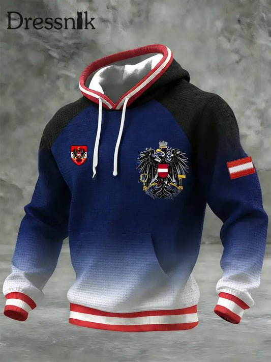 Retro Österreich ische Flagge Muster Casual Waffel-Strick bequemes Kapuzen-Sweatshirt A / S