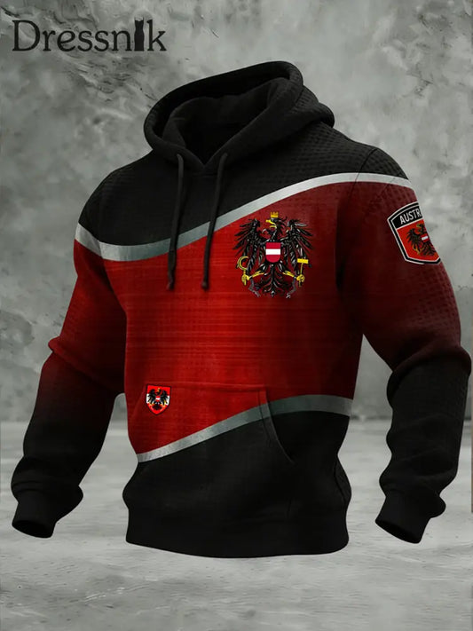 Retro Österreich ische Flagge Muster Casual Waffel-Strick bequemes Kapuzen-Sweatshirt A / S