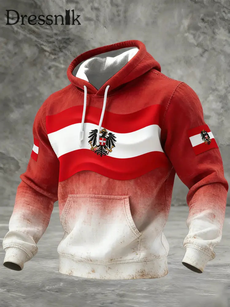 Retro Österreich ische Flagge Muster Casual Waffel-Strick bequemes Kapuzen-Sweatshirt A / S