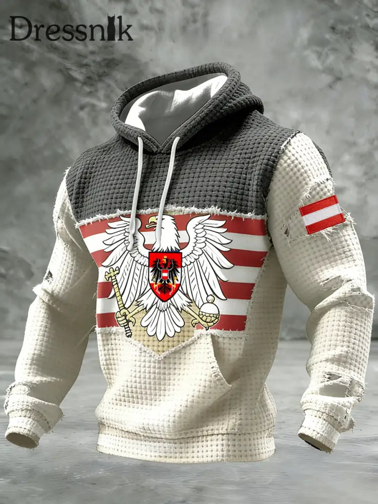 Retro Österreich ische Flagge Muster Casual Waffel-Strick bequemes Kapuzen-Sweatshirt A / S