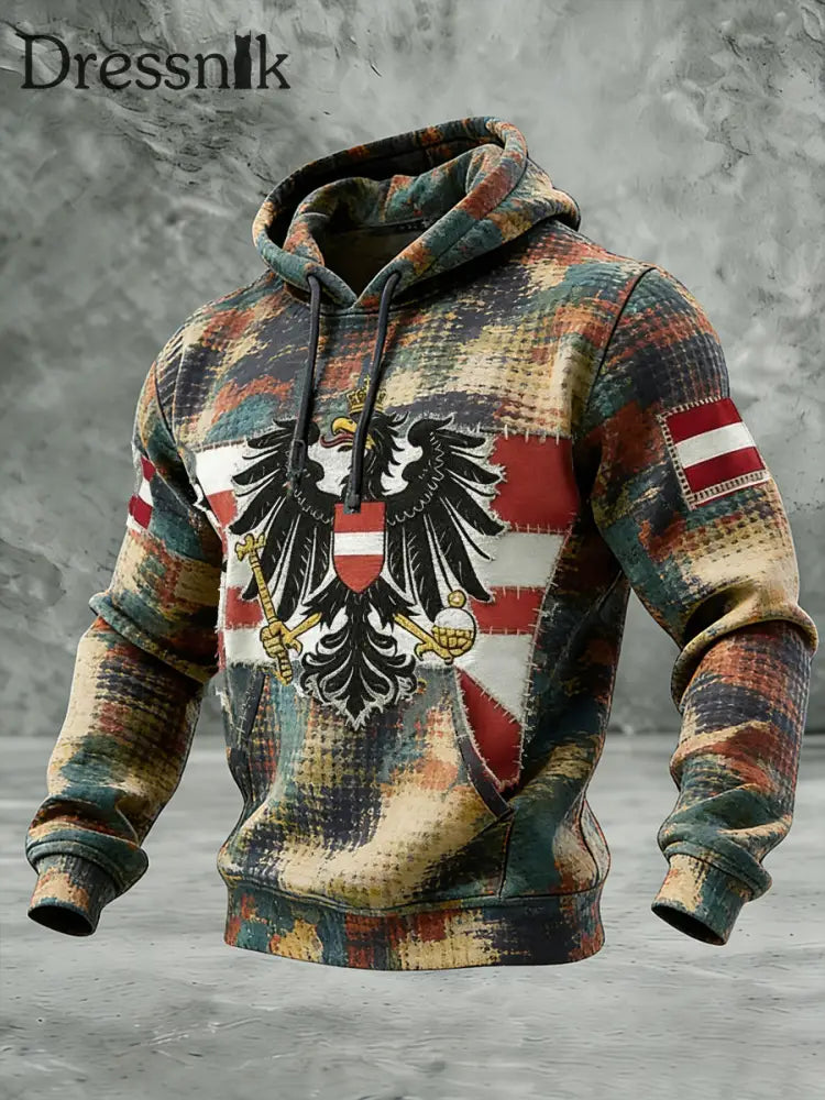 Retro Österreich ische Flagge Muster Casual Waffel-Strick bequemes Kapuzen-Sweatshirt A / S