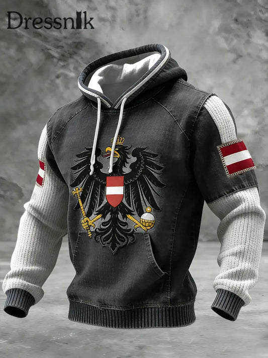 Retro Österreich ische Flagge Muster Casual Waffel-Strick bequemes Kapuzen-Sweatshirt A / S
