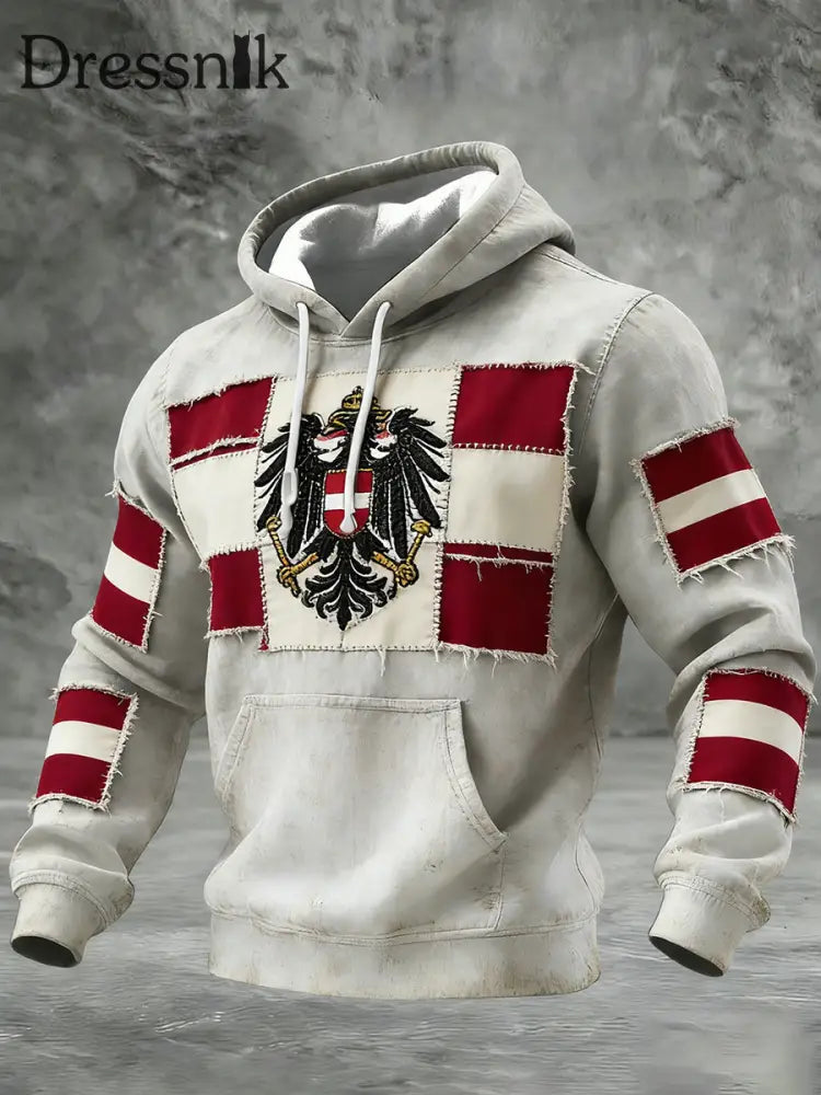 Retro Österreich ische Flagge Muster Casual Waffel-Strick bequemes Kapuzen-Sweatshirt A / S