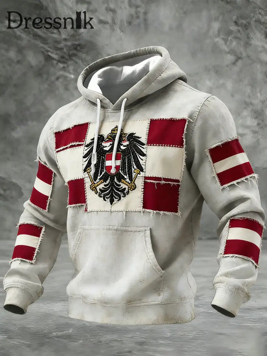 Retro Österreich ische Flagge Muster Casual Waffel-Strick bequemes Kapuzen-Sweatshirt A / S