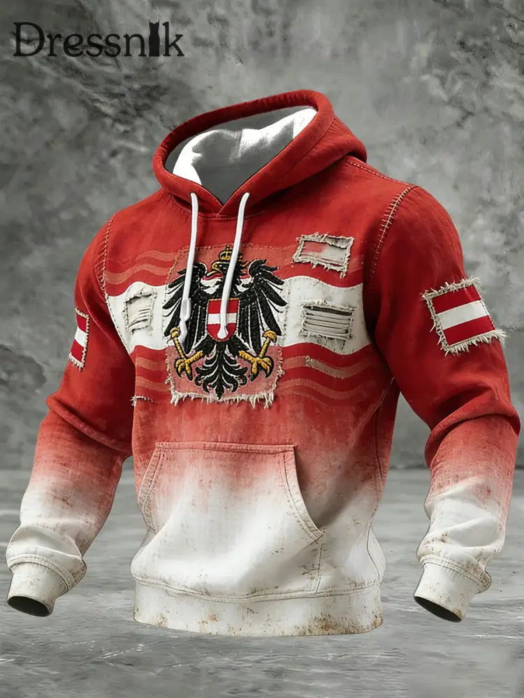 Retro Österreich ische Flagge Muster Casual Waffel-Strick bequemes Kapuzen-Sweatshirt A / S