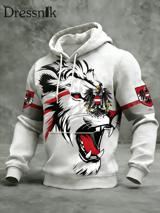 Retro Österreich ische Flagge Muster Casual Waffel-Strick bequemes Kapuzen-Sweatshirt A / S