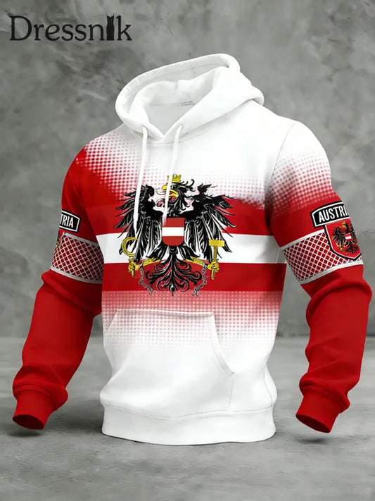Retro Österreich ische Flagge Muster Casual Waffel-Strick bequemes Kapuzen-Sweatshirt A / S