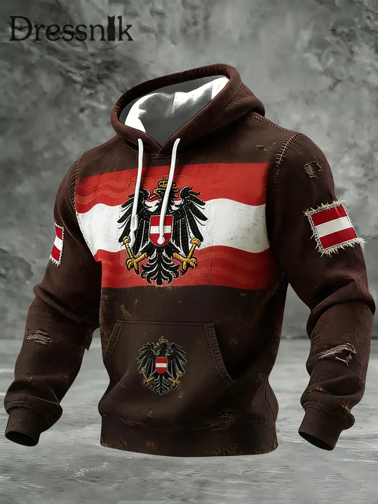 Retro Österreich ische Flagge Muster Casual Waffel-Strick bequemes Kapuzen-Sweatshirt A / S