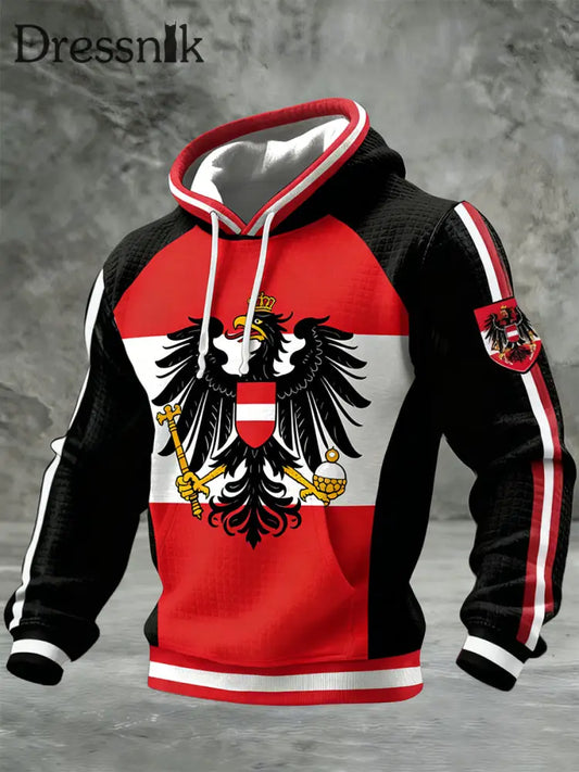Retro Österreich ische Flagge Muster Casual Waffel-Strick bequemes Kapuzen-Sweatshirt A / S