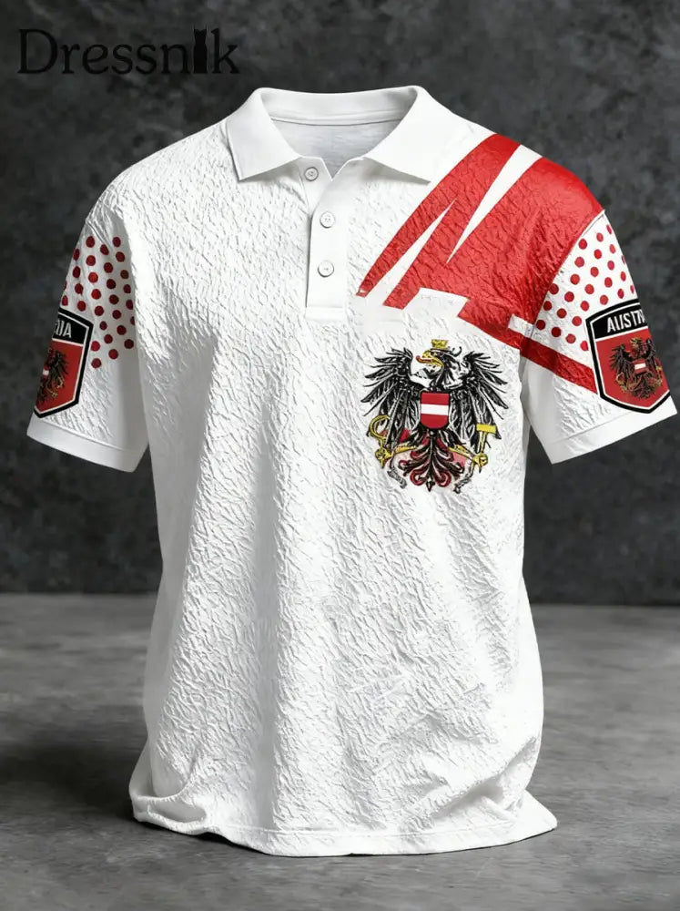 Retro Österreich ische Flagge Muster Patchwork Kunstdruck Casual Polo Shirt A / S