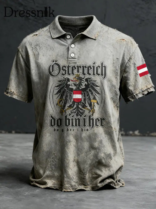 Retro Österreich ische Flagge Muster Patchwork Kunstdruck Casual Polo Shirt A / S