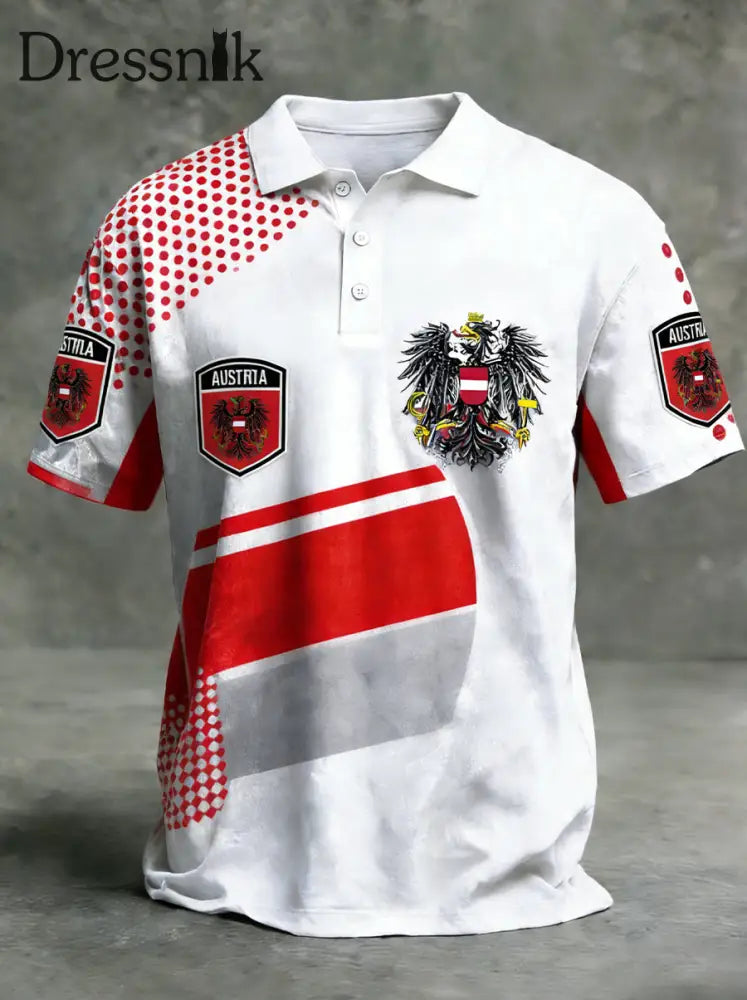 Retro Österreich ische Flagge Muster Patchwork Kunstdruck Casual Polo Shirt A / S