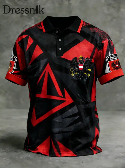 Retro Österreich ische Flagge Muster Patchwork Kunstdruck Casual Polo Shirt A / S