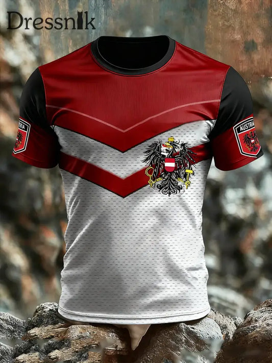 Retro Österreich ische Flagge Muster Patchwork Kunstdruck Casual T-Shirt A / S