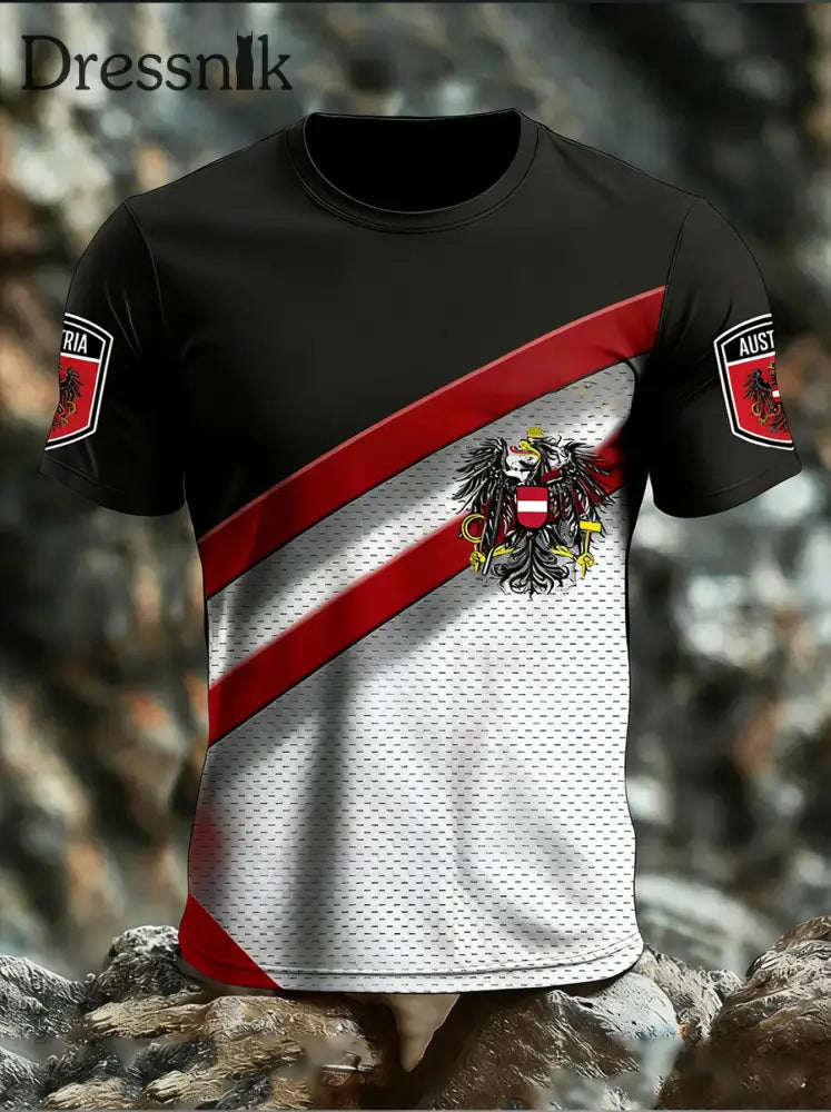 Retro Österreich ische Flagge Muster Patchwork Kunstdruck Casual T-Shirt A / S