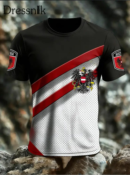 Retro Österreich ische Flagge Muster Patchwork Kunstdruck Casual T-Shirt A / S
