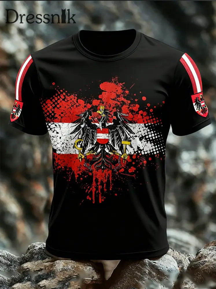 Retro Österreich ische Flagge Muster Patchwork Kunstdruck Casual T-Shirt A / S