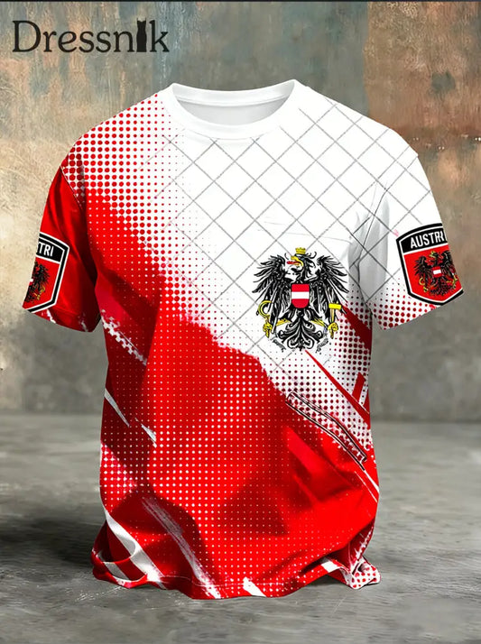 Retro Österreich ische Flagge Muster Patchwork Kunstdruck Casual T-Shirt A / S