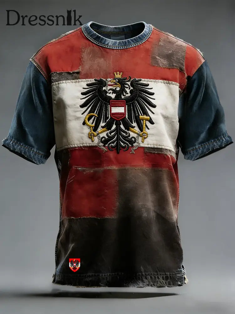 Retro Österreich ische Flagge Muster Patchwork Kunstdruck Casual T-Shirt A / S