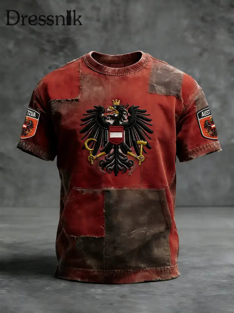 Retro Österreich ische Flagge Muster Patchwork Kunstdruck Casual T-Shirt A / S