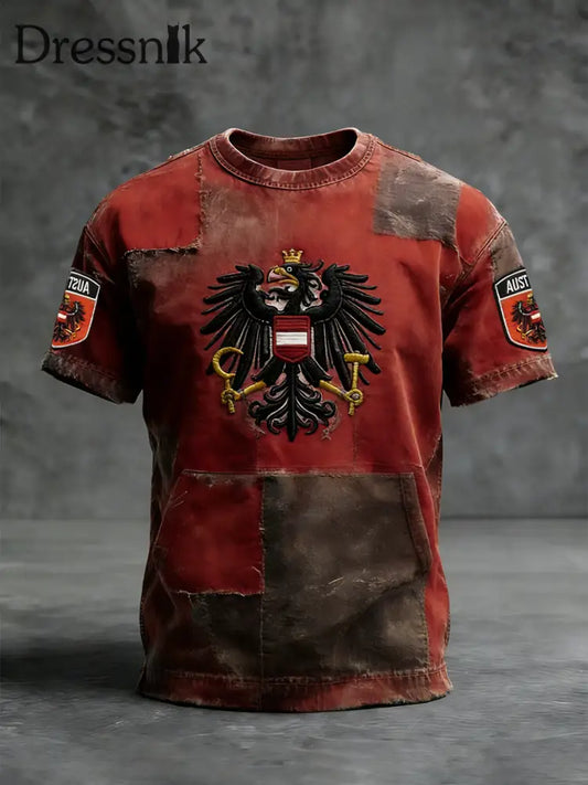 Retro Österreich ische Flagge Muster Patchwork Kunstdruck Casual T-Shirt A / S