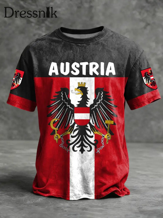 Retro Österreich ische Flagge Patch Casual T-Shirt mehrfarbig / S