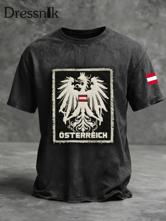 Retro Österreich ische Flagge Patch Casual T-Shirt Weiß / S