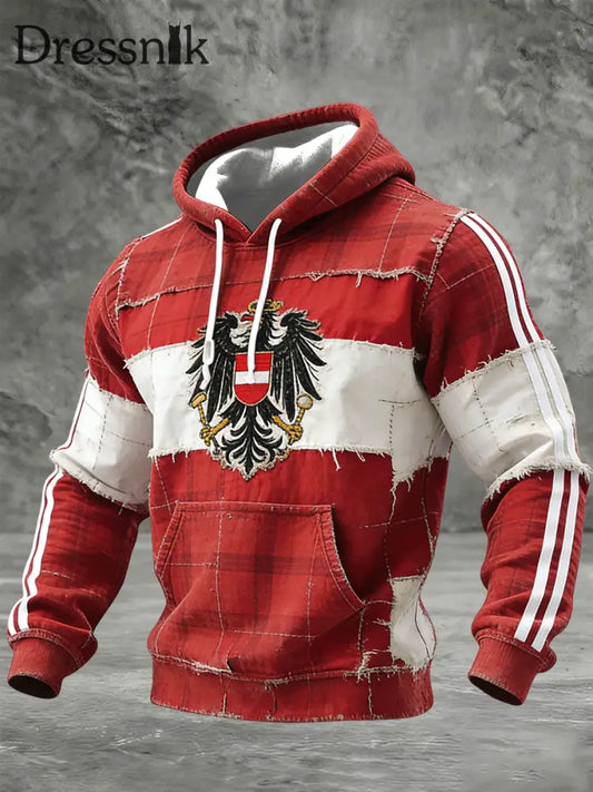 Retro Österreich ische Flagge Patch Casual Waffel Hoodie Rot / S
