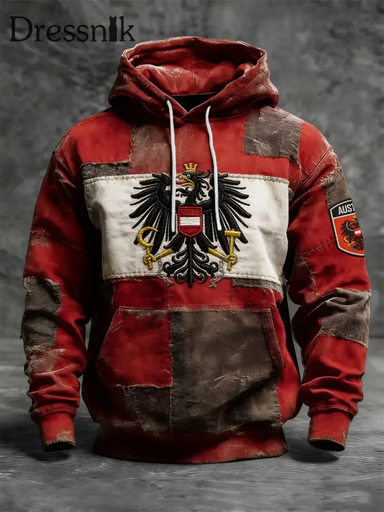 Retro Österreich ische Flagge Patchwork Casual Hoodie mehrfarbig / S
