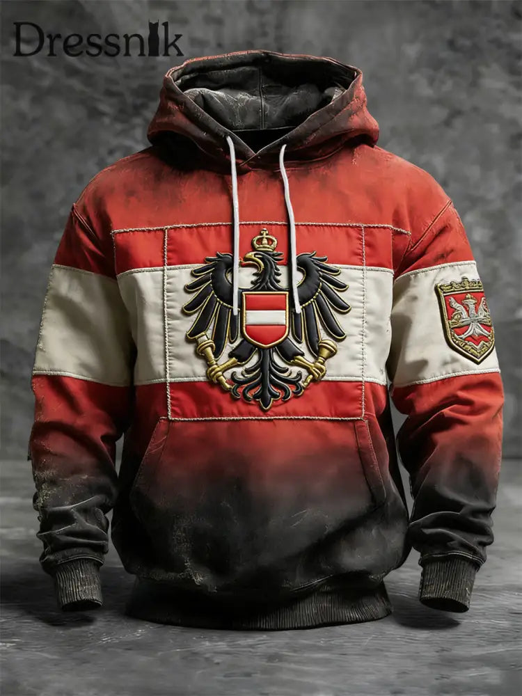 Retro Österreich ische Flagge Patchwork Casual Hoodie Rot / S