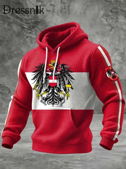 Retro Österreich ische Flagge Patchwork Casual Waffel Hoodie mehrfarbig / S