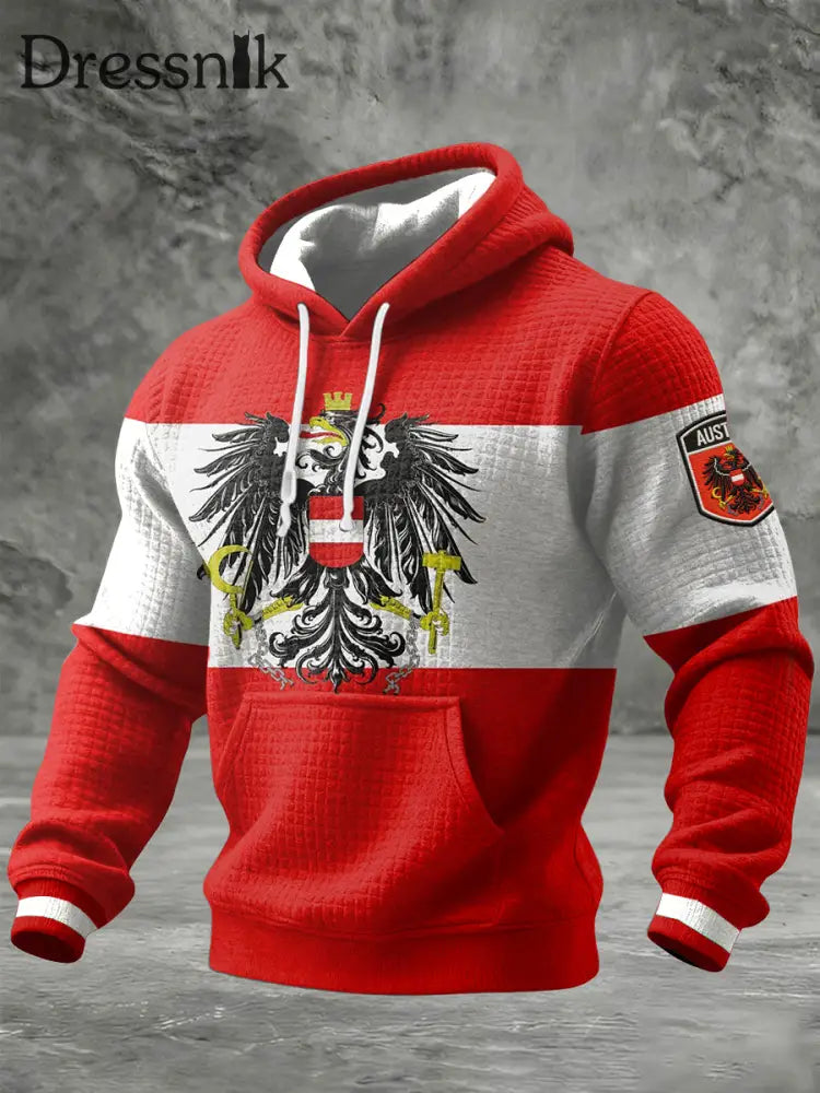 Retro Österreich ische Flagge Patchwork Casual Waffel Hoodie Rot / S