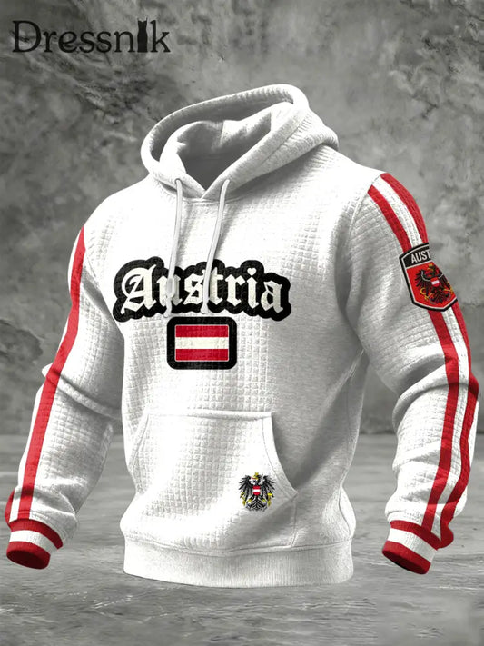 Retro Österreich ische Flagge Patchwork Casual Waffel Hoodie Weiß / S