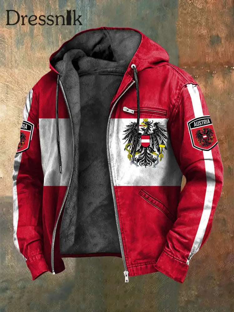 Retro Österreich ische Flagge Patchwork Fleece-Ausgekleidet Kapuzen jacke mehrfarbig / S