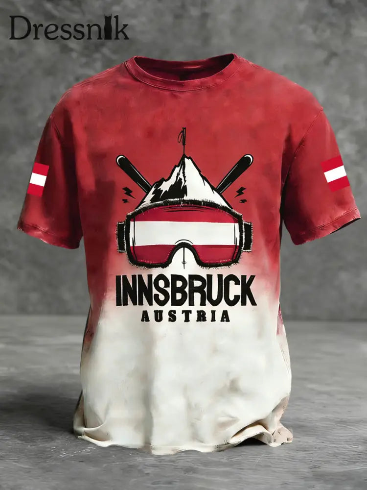 Retro österreich ische Flagge Ski brille lässig T-Shirt Rot / S