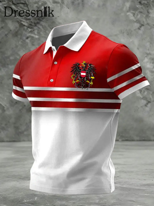 Retro Österreich ische Flagge Streifen Patchwork Business Polo Shirt Rot / S