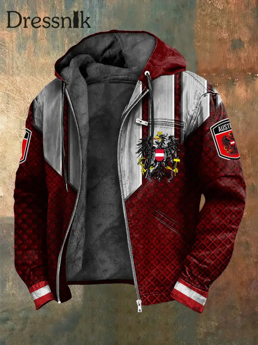 Retro Österreich ische Geometrische Muster Fleece-Ausgekleidet Kapuzen jacke mehrfarbig / S