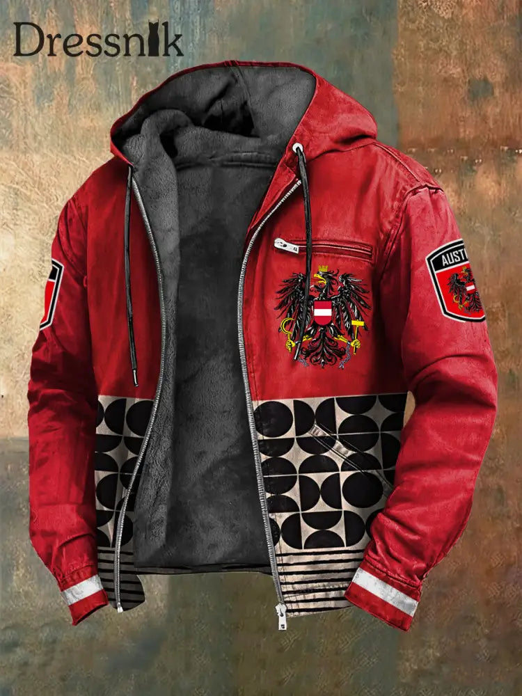 Retro Österreich ische Geometrische Patchwork Fleece-Geformte Kapuzen jacke mehrfarbig / S