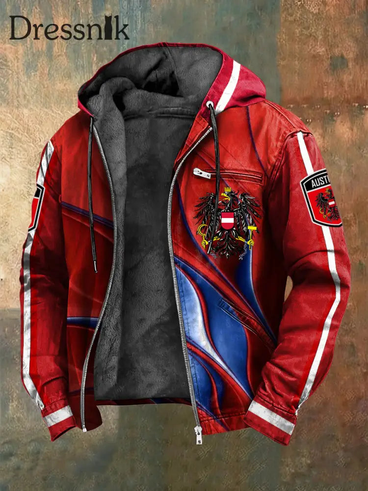 Retro österreich ische texturierte Fleece-Kapuzen jacke mehrfarbig / S