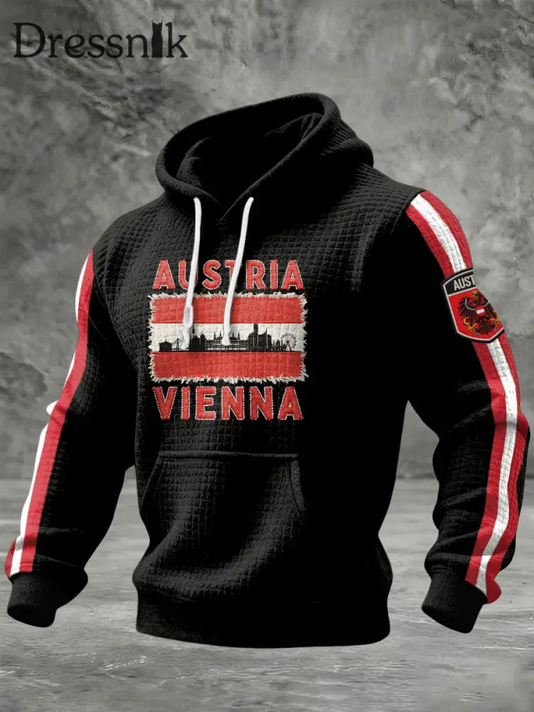 Retro Österreich ische Wien Flagge Casual Waffel Hoodie Weiß / S