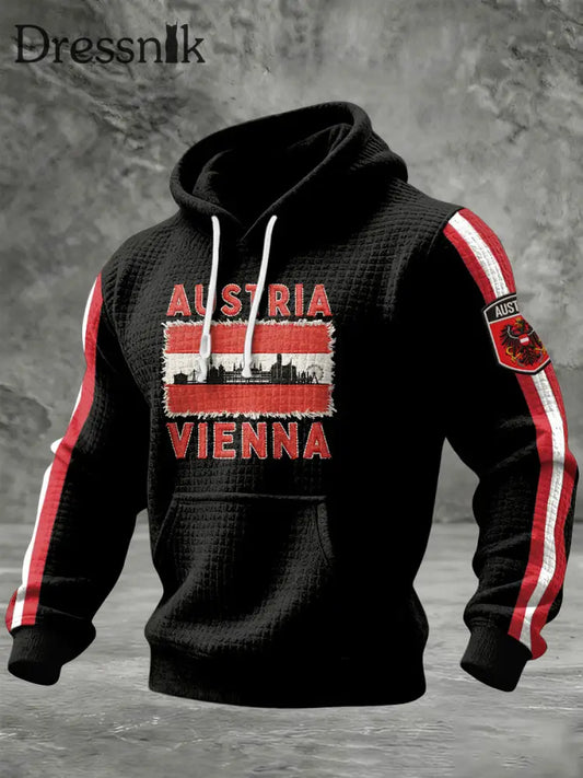 Retro Österreich ische Wien Flagge Casual Waffel Hoodie Weiß / S