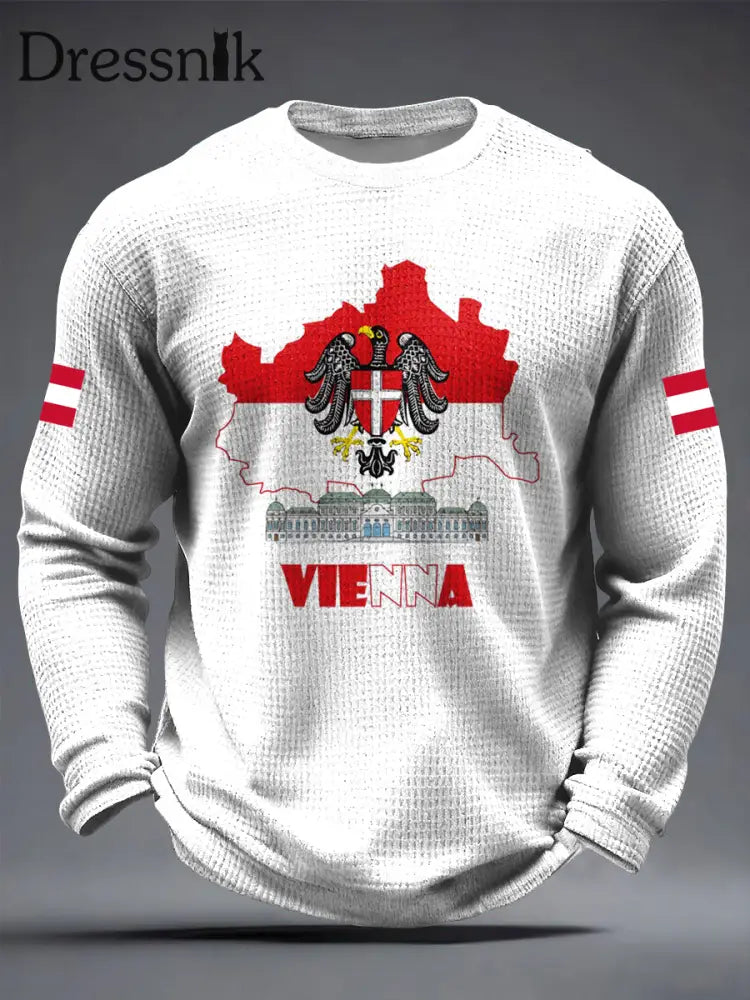Retro Österreich ische Wien Flagge Lässiges Waffel gewebe T-Shirt Weiß / S