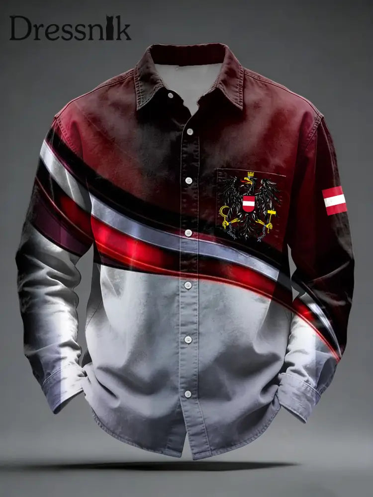 Retro österreich isches Emblem Abstrakte Linie Casual Shirt Weinrot / S