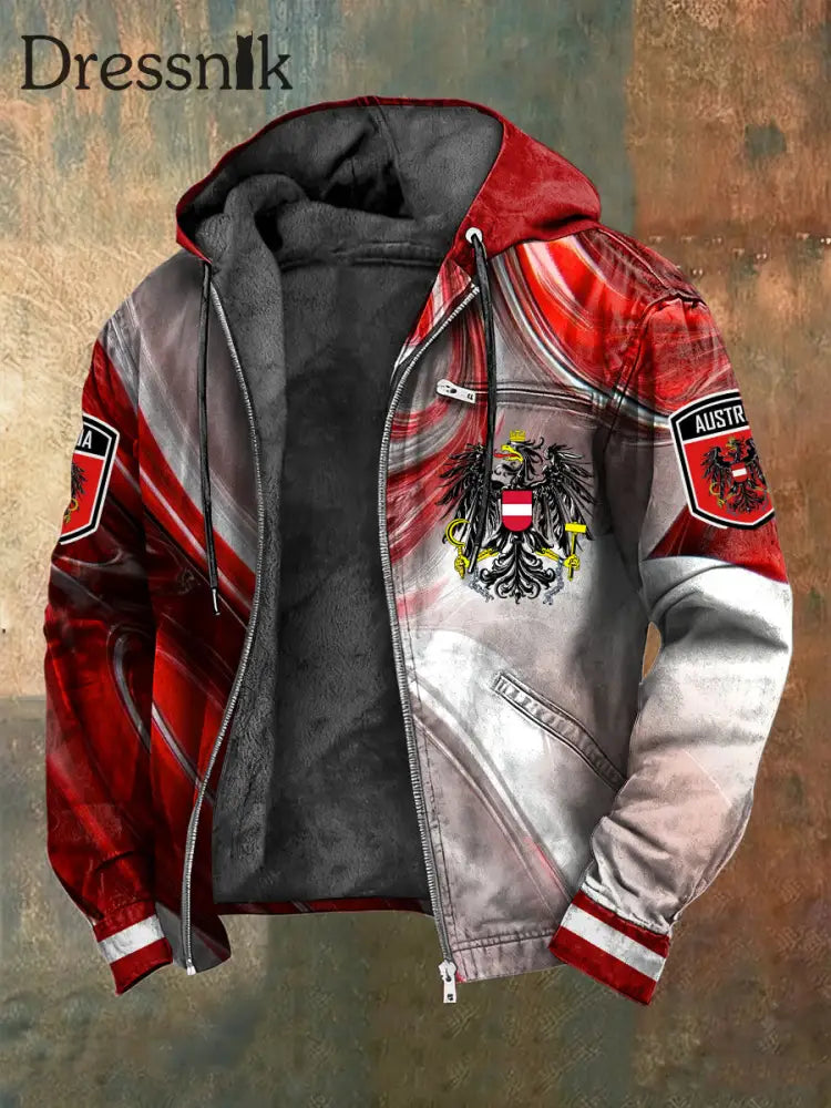 Retro österreich isches Emblem Abstrakte Textur Fleece-Kapuzen jacke mehrfarbig / S